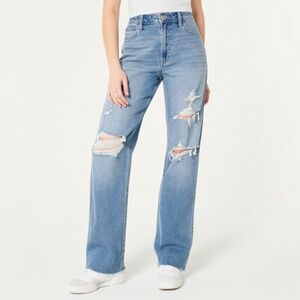Hollister Ultra High Rise Medium Wash Vintage Stretch Ripped Dad Jeans Size 27
